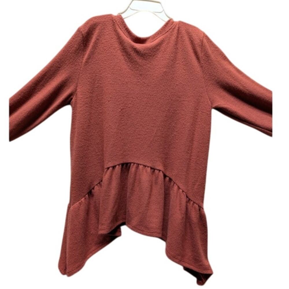Good Luck Girl Girls' Large rust Long Sleeve Peplum Kerchief Hem Shirt Top